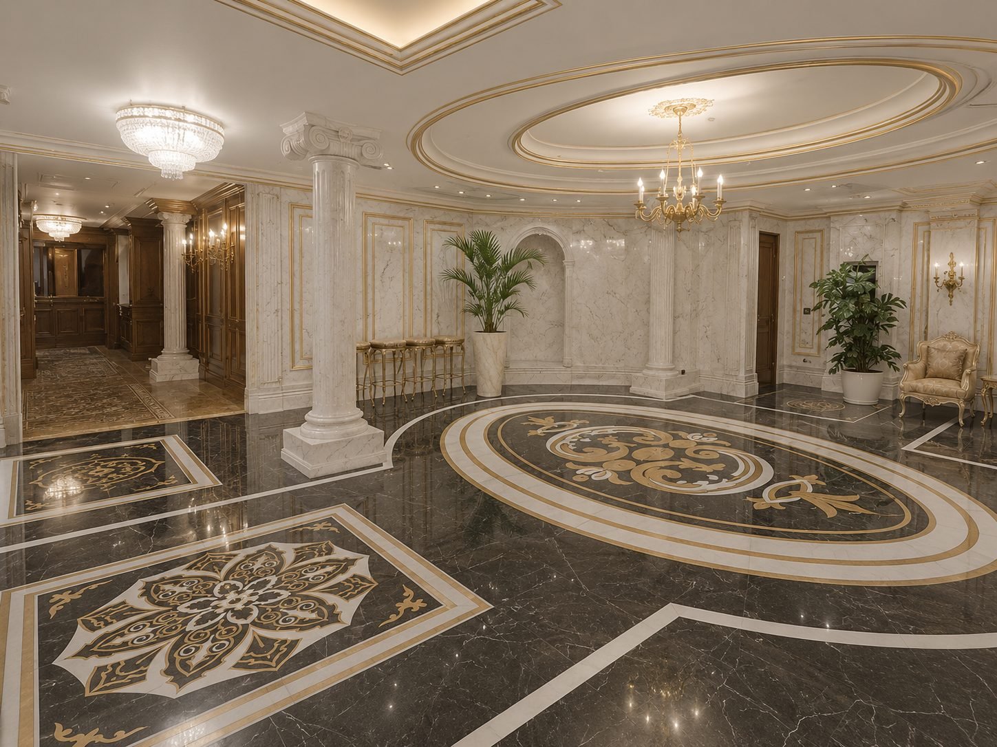 Hand-crafted natural stone design detail with veined marble texture and contemporary lines