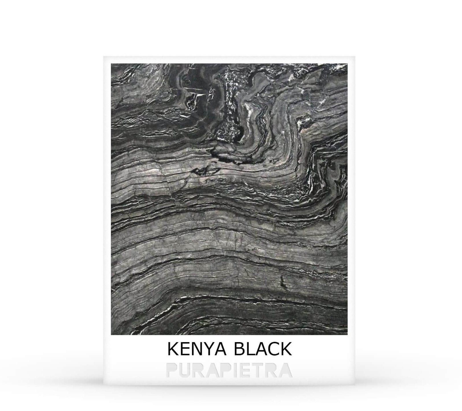 Kenya Black marble swatch with flowing charcoal bands and white veining